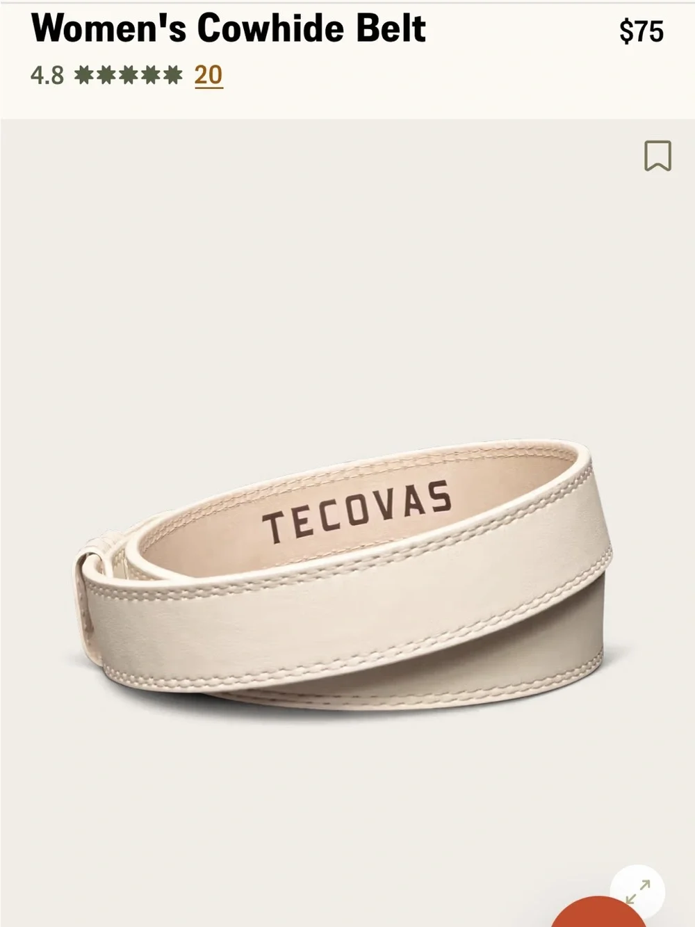 Tecovas Cream Cowhide Belt with Brass-Tone Buckle